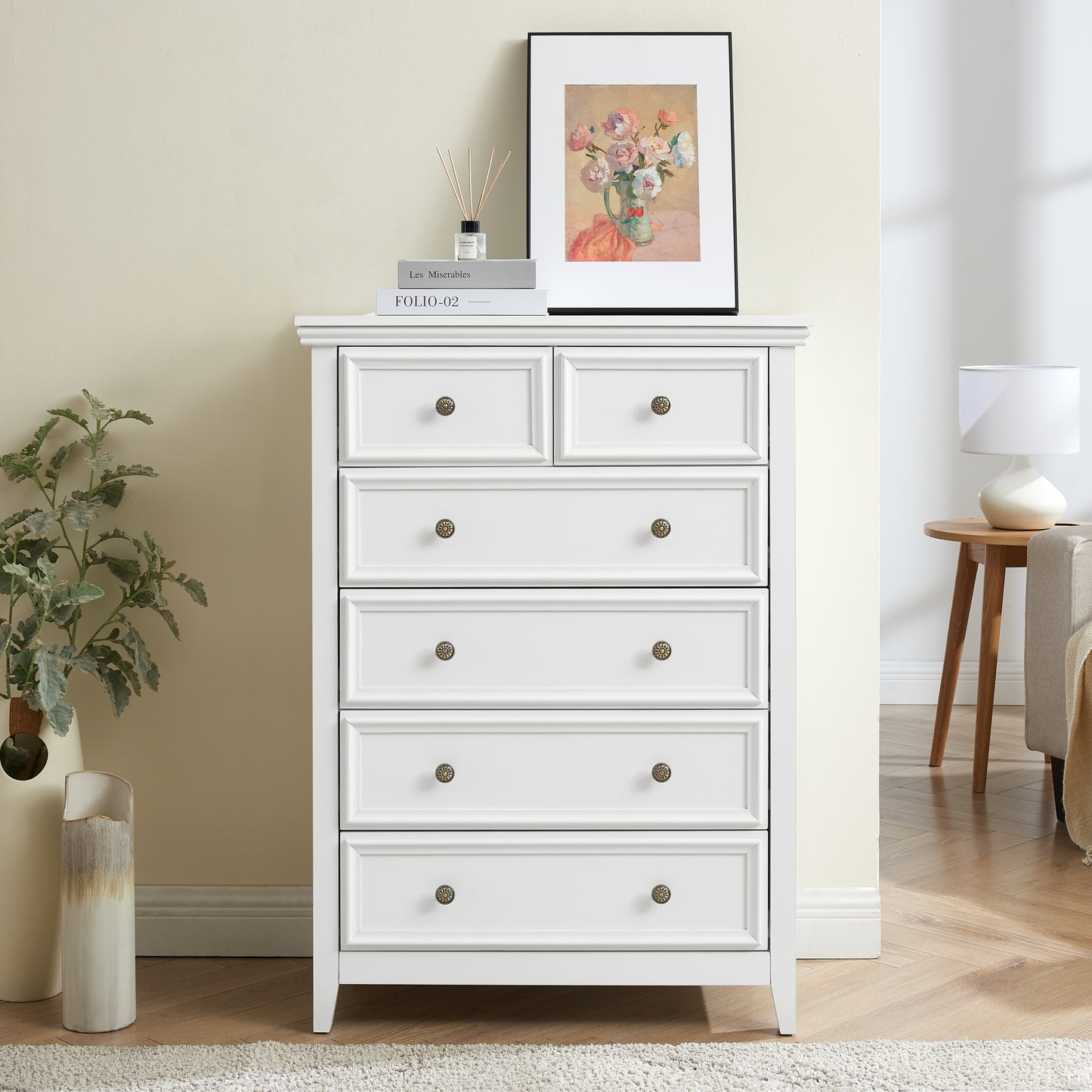 Modern 6 Drawers Dresser 6 Drawers Cabinet,Chest Of Drawers Closet Organizers And Storage Clothes Storage Drawers Cabinet For Living Room, Farmhouse Dresser Organizer White