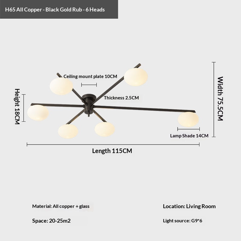 All-Copper Living Room Chandelier Creative Bedroom Lighting Fixture