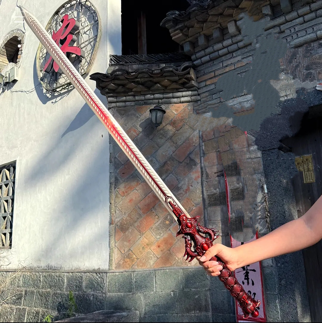 Chixiao Longquan Shuanglong Sword One-piece Dragon Spine Blade Alloy Hilt Solid Wood Scabbard With Leather Cover Unsharpened