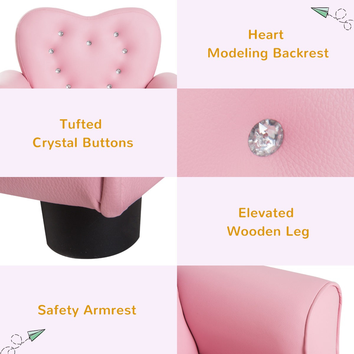 Kids Sofa Toddler Tufted Upholstered Sofa Chair Princess Couch Furniture with Diamond Decoration for Preschool Child, Pink
