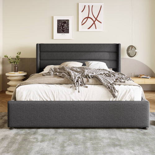 Linen Bed With Metal Frame Panels