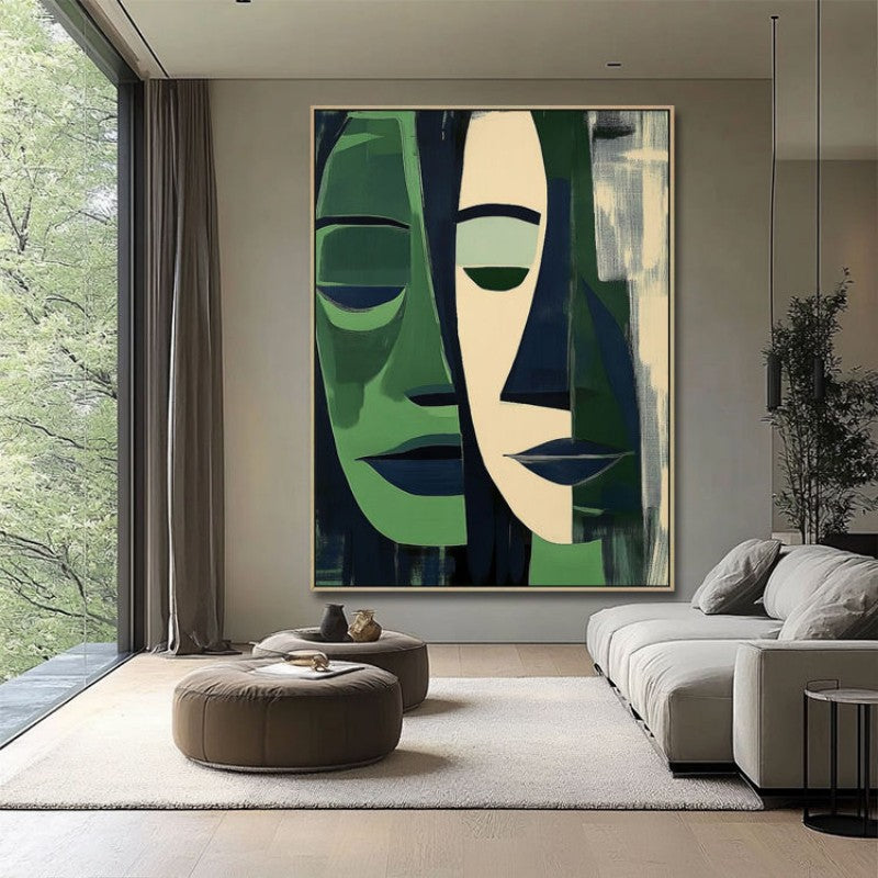 Hand-Painted Oil Paintings On Canvas Abstract Green Face Painting Wall Picture For Living Room Home Decor Art No Framed