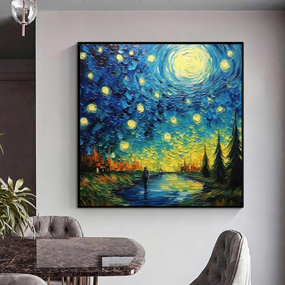 Famous Artist Starry Sky Landscape Picture Oil Painting On Canvas Handmade Modern Abstract Wall Art Living Room Home Decor Rolled Frameless Unstretched Painting
