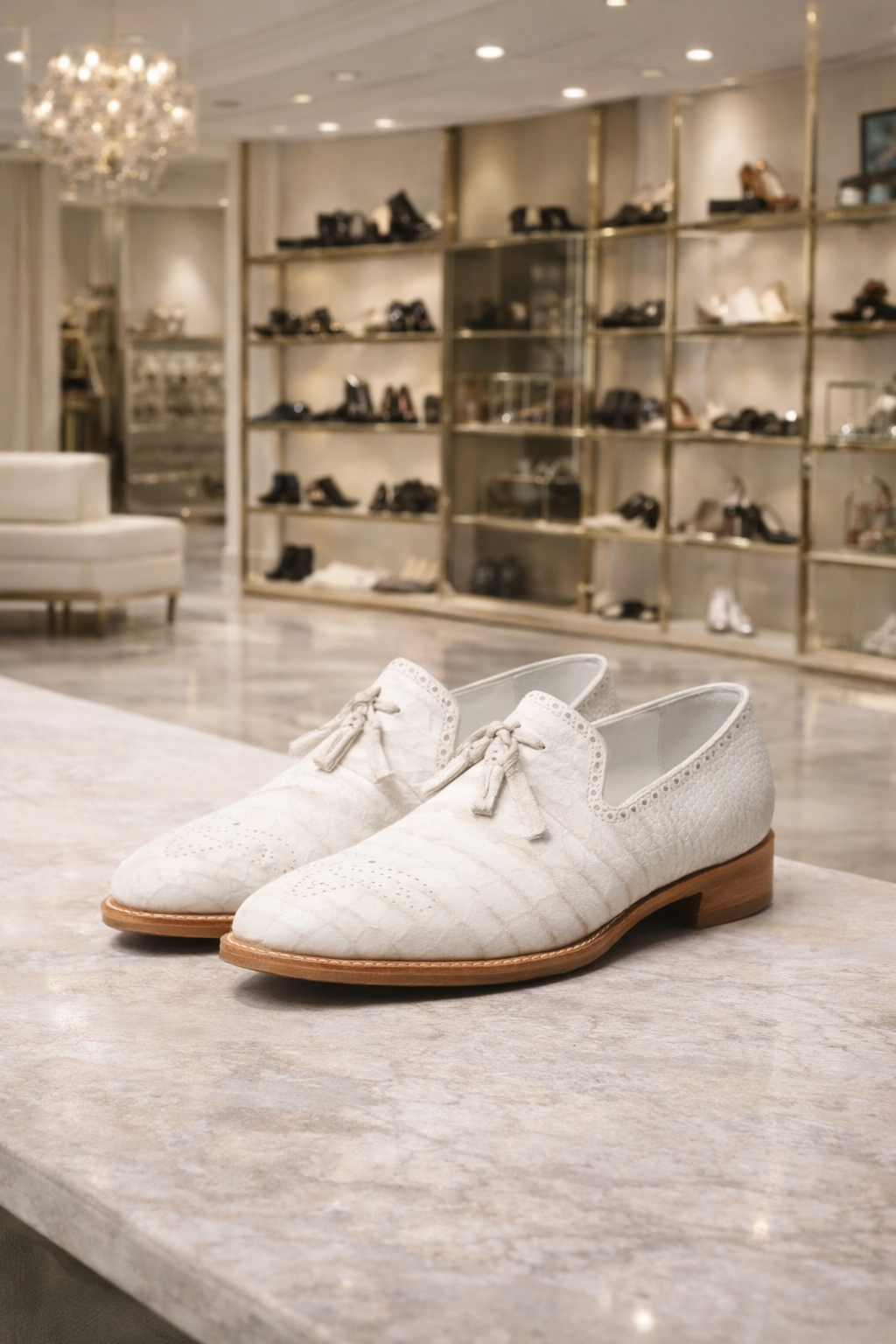 Men White Crocodile Shoes