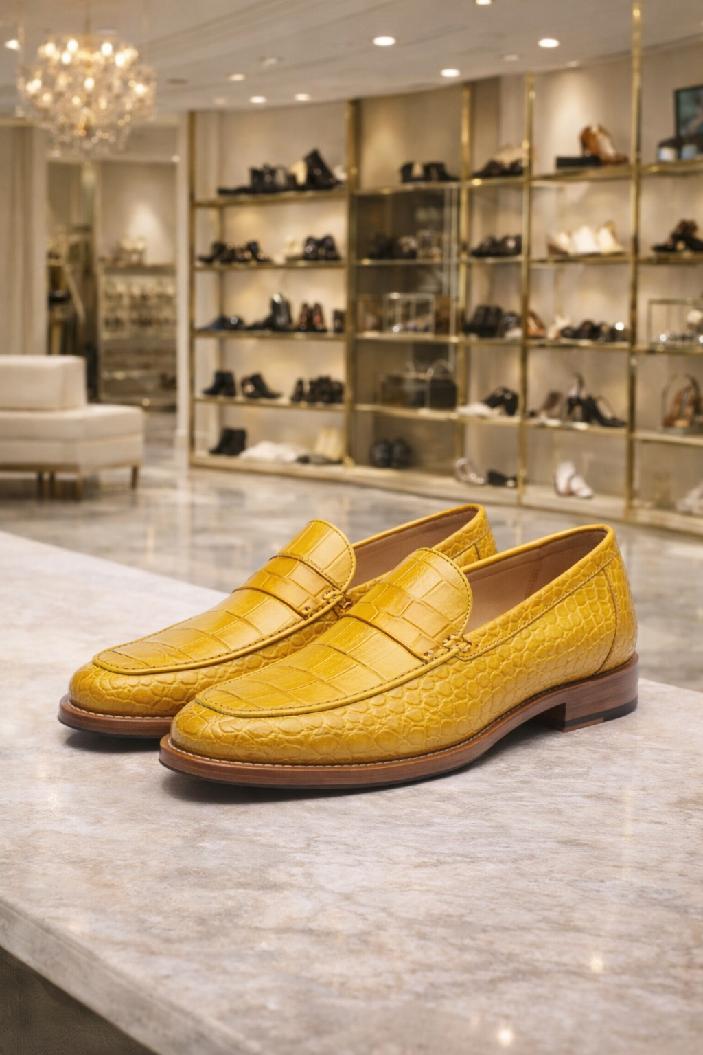 Men Yellow Crocodile Leather Shoes