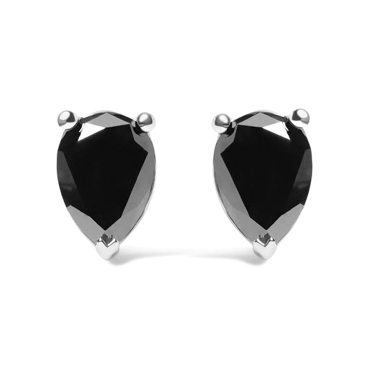 14K White Gold 3.00 Cttw Black Pear Shaped Diamond Solitaire Stud Earrings Jewellery