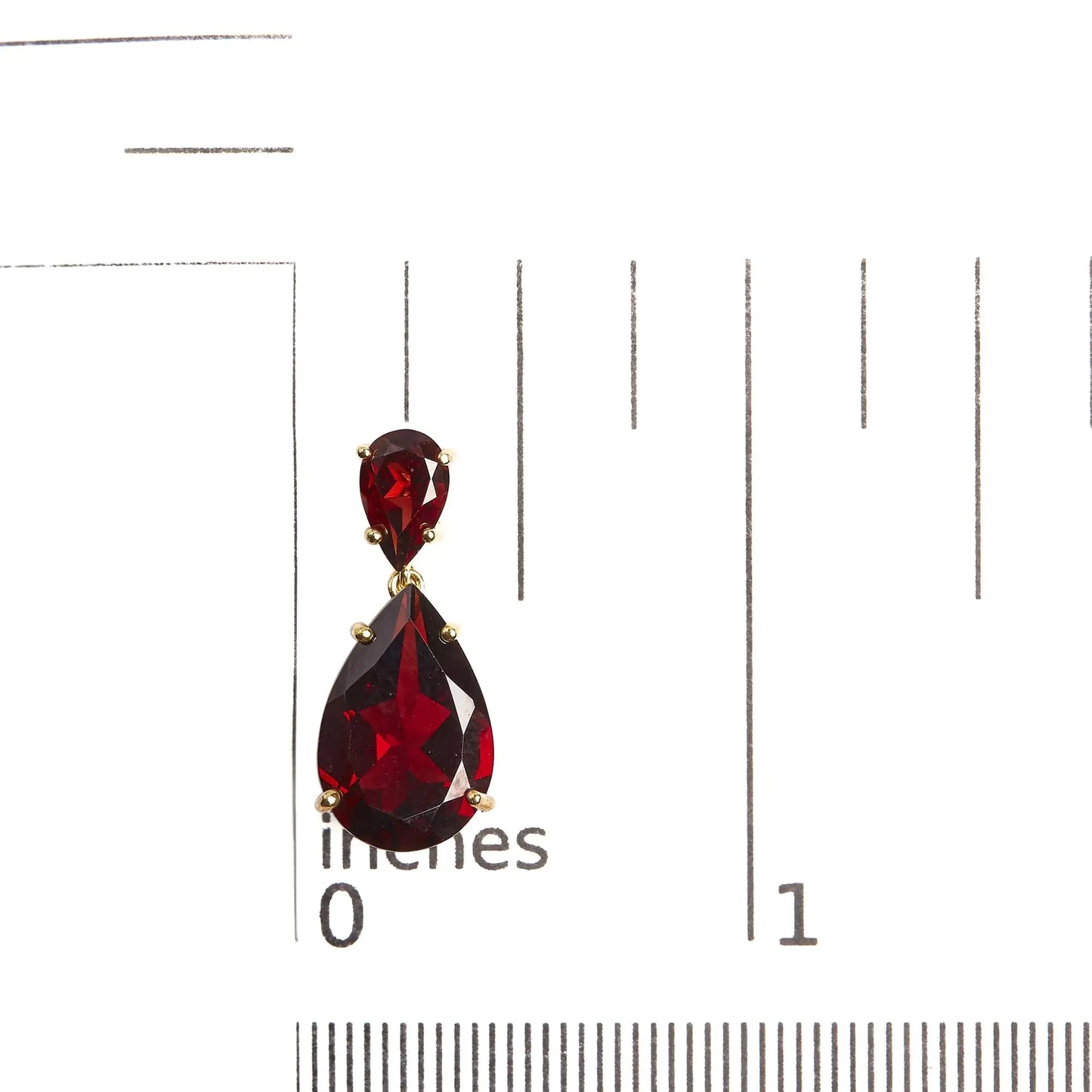 10K Yellow Gold Plated Sterling Silver Pear Shaped Red Garnet Drop and Dangle Earrings