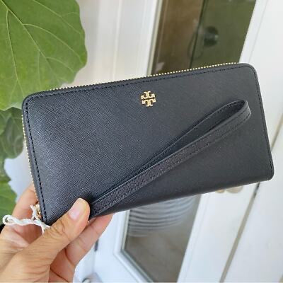 Tory Burch Emerson Black Leather L- Zip Continental Wallet