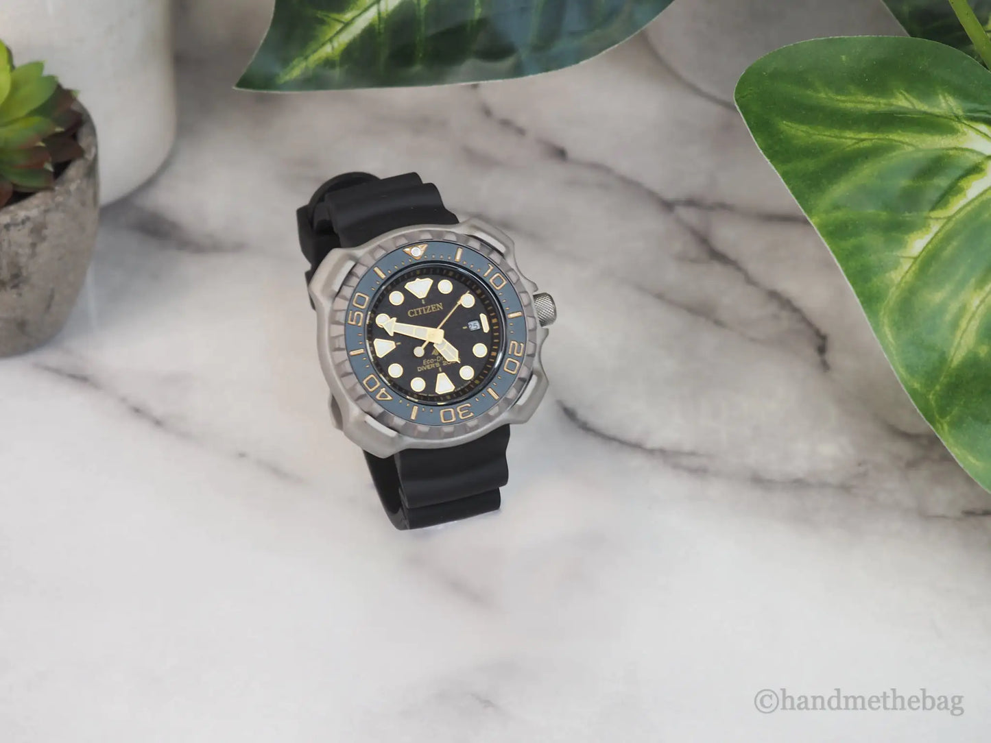 Authentic Citizen Men's Promaster Marine Diver Eco-Drive Titanium Black Strap Watch