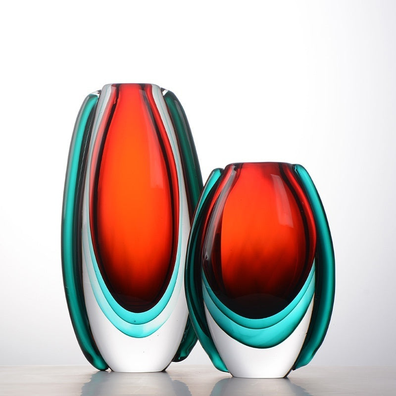 High-end Light-luxury Wabi-sabi-style Glazed Vase In Red And Blue
