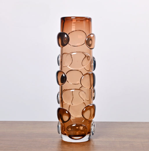 Simple And Luxurious Straight Transparent Brown Glass Vase