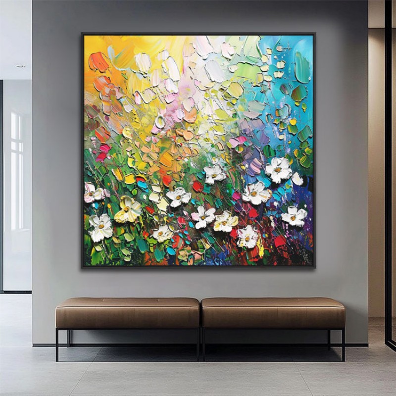 Handmade Abstract Thick Oil 3D Palette Knife Flowers Painting On Canvas Wall Art Hand Drawn Oil Painting Art Decorations Living Room Dining Room
