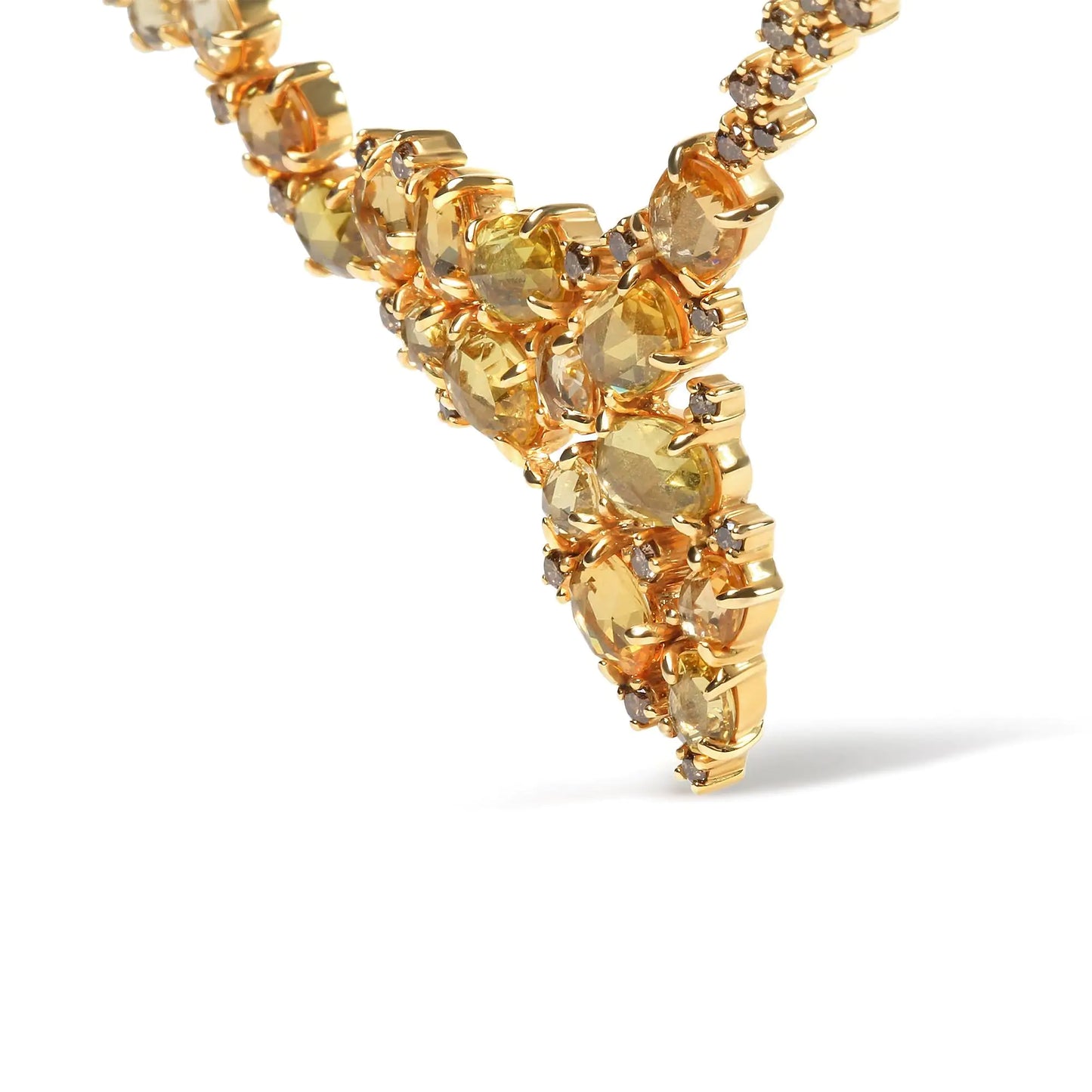 18K Yellow Gold 1/2 Cttw Brown Diamond and Multi-Size Oval Yellow Sapphire Cluster Cascade Station Necklace