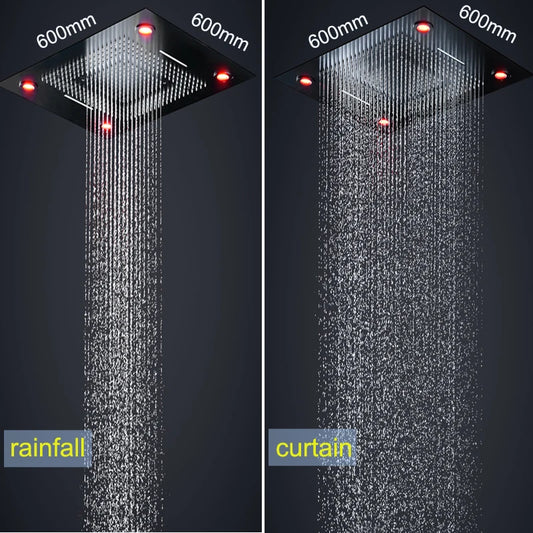 6 Functions Luxury Led 24 Inch Rain Mist Waterfall Curtain Shower Head