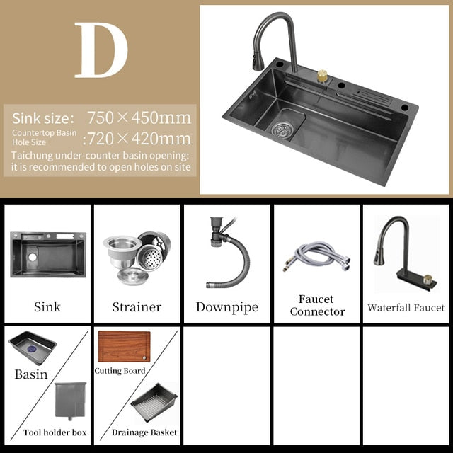 Kitchen Sink Waterfall Faucet with Digtal Display