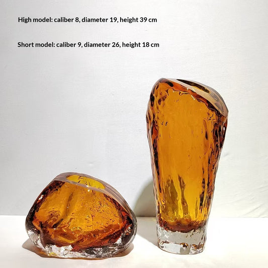 Modern Minimalist Faceted Oblique-mouth Glacial-inspired Glass Vase