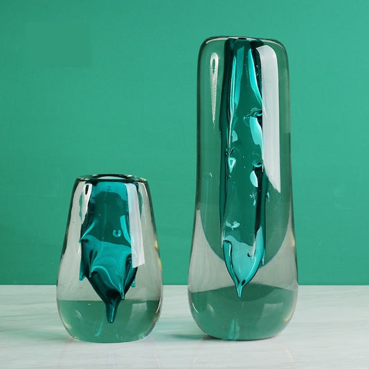 High-end Transparent Thickened Green Crystal Glass Vase
