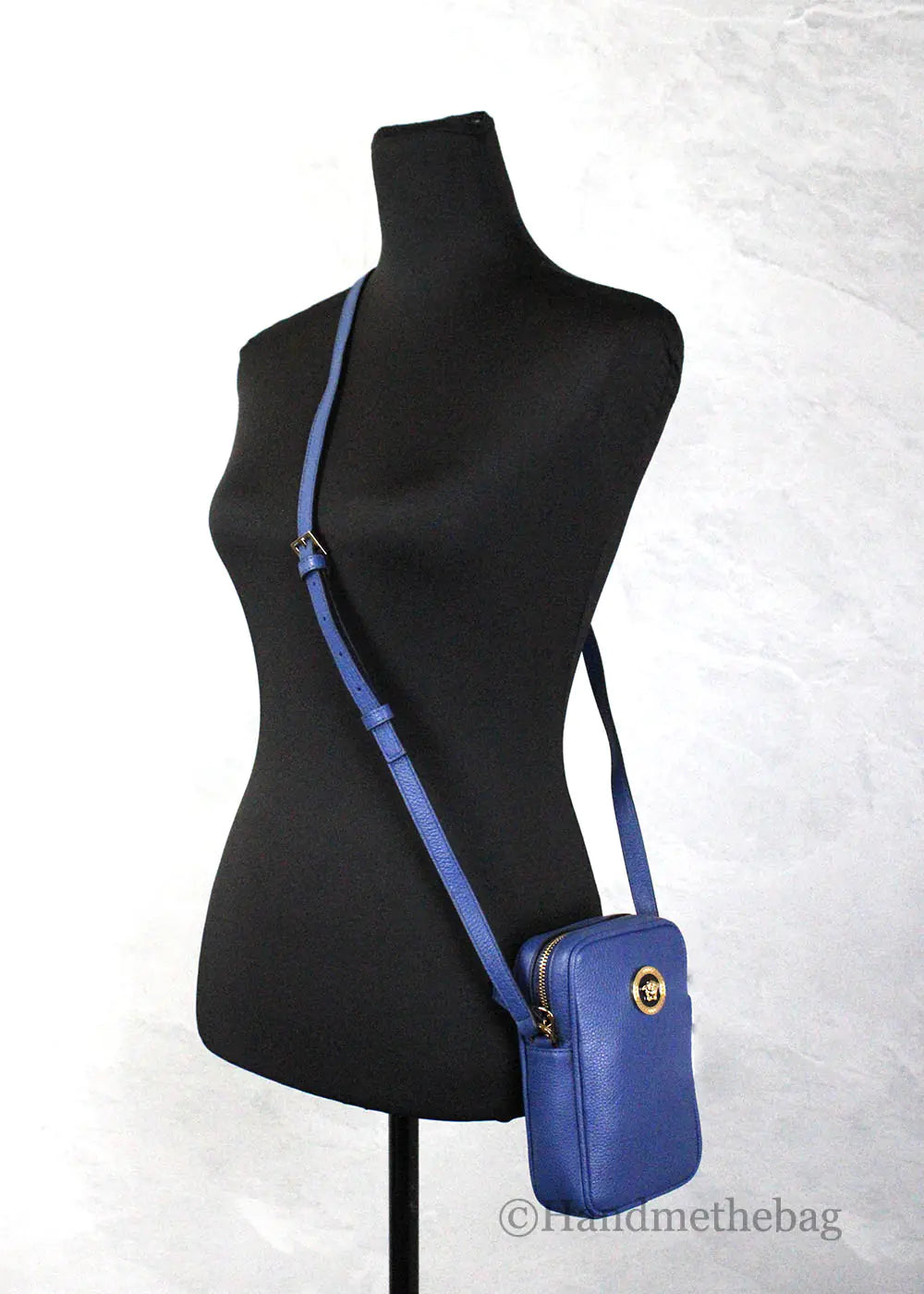 Versace Mini Navy Leather Medusa Pendant Crossbody