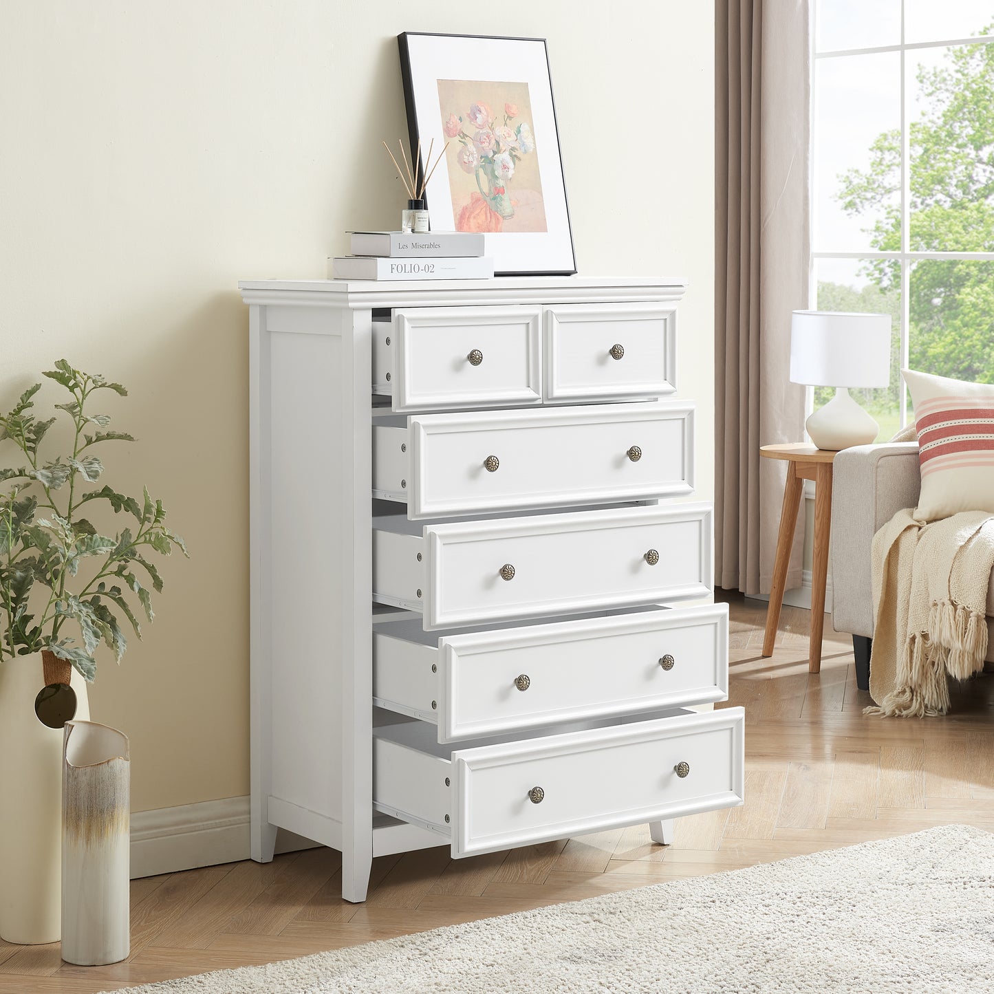 Modern 6 Drawers Dresser 6 Drawers Cabinet,Chest Of Drawers Closet Organizers And Storage Clothes Storage Drawers Cabinet For Living Room, Farmhouse Dresser Organizer White