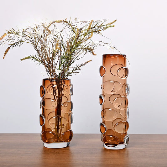 Simple And Luxurious Straight Transparent Brown Glass Vase