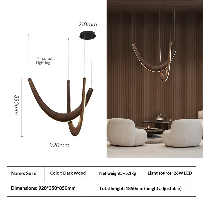 Artistic Living Room And Dining Room Minimalist Modern Solid-wood U-shaped Chandelier  New Design