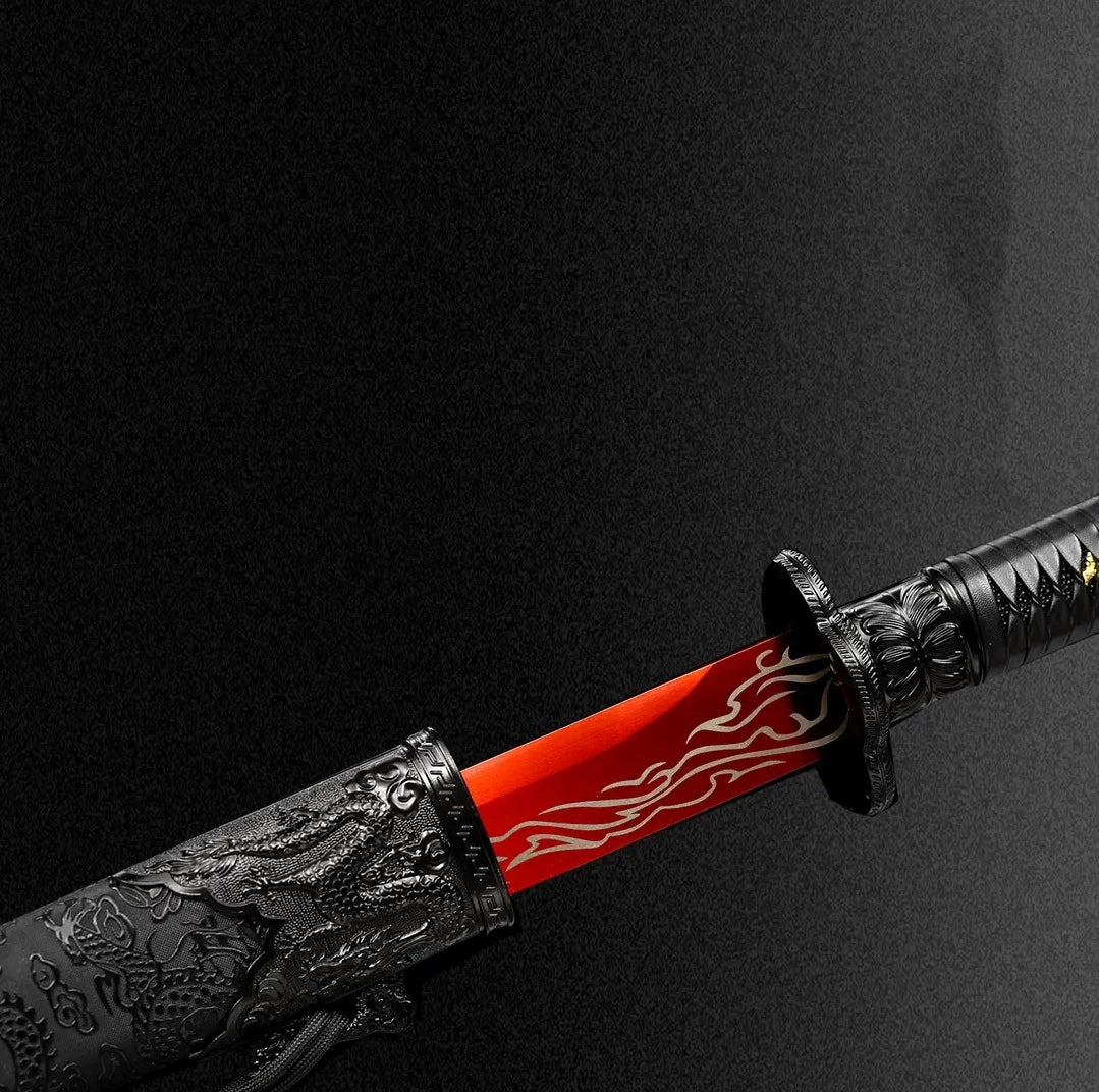 Blazing Flame Integral Tang Dynasty Horizontal Sword High Manganese Steel Self-Defense Cold Weapon  Collection-Grade  Unsharpened