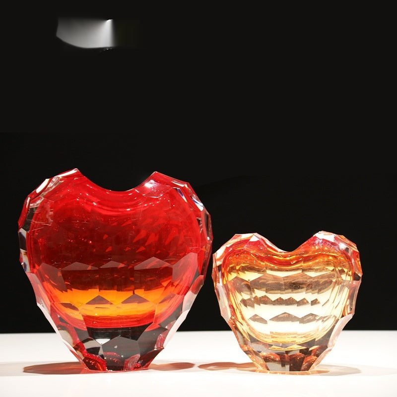 Luxury Gradient Red Heart-shaped Crystal Glass Vase Ornament