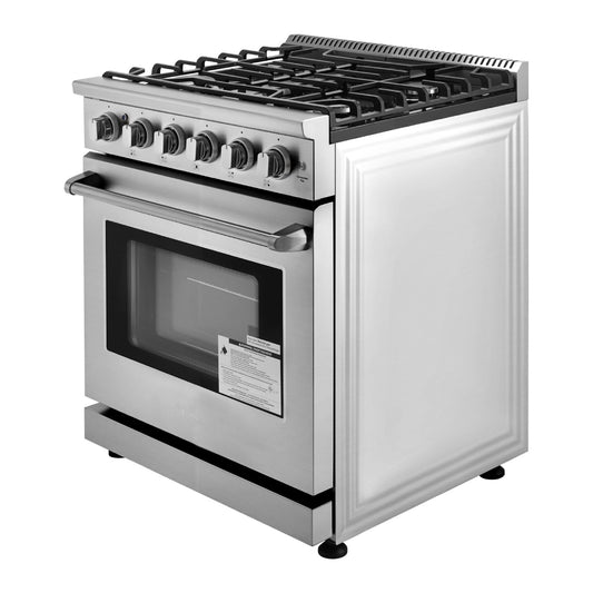Gas Range Oven, 30 Inches Width, Freestanding Stainless Steel Stove And Oven With 5 Sealed Cooktop Burners, Easy Reach Racks, Storage Drawer, 4.8 Cu. Ft. Capacity, For Apartment, Home, Kitchen