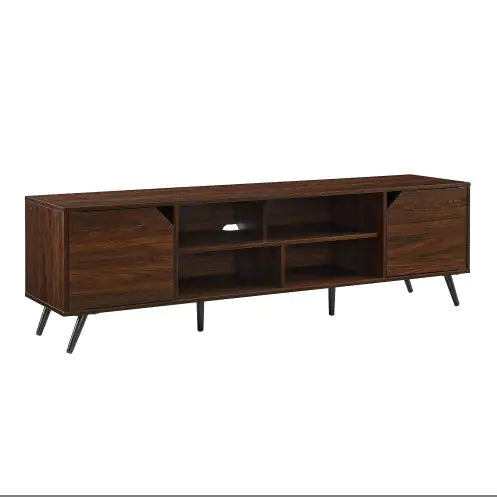 Contemporary 2-Door Minimalist TV Stand Dark Walnut