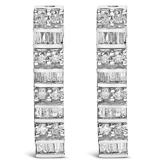 14K White Gold 1 1/3 Cttw Alternating Round And Baguette Diamond Drop Earrings (H-I Color, SI2-I1 Clarity)
