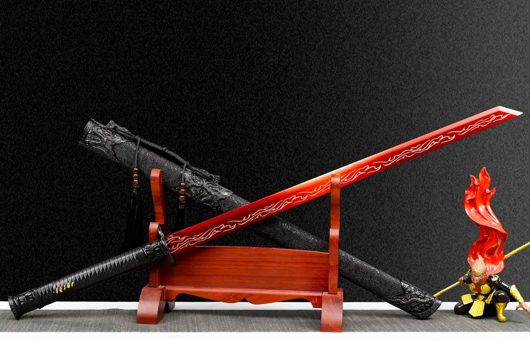 Blazing Flame Integral Tang Dynasty Horizontal Sword High Manganese Steel Self-Defense Cold Weapon  Collection-Grade  Unsharpened