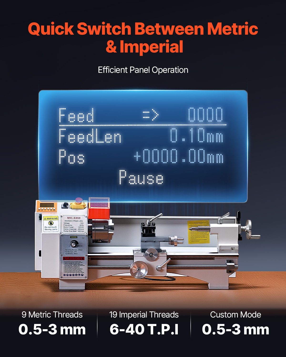 Metal Lathe Machine, 8.7 X 18 In, Precision Bench Power Metal Lathe, Automatic Feed, 0-2500 RPM Variable Speed, 1250W Brushless Motor, For Processing Precision Parts Soft Metals Wood Plastics