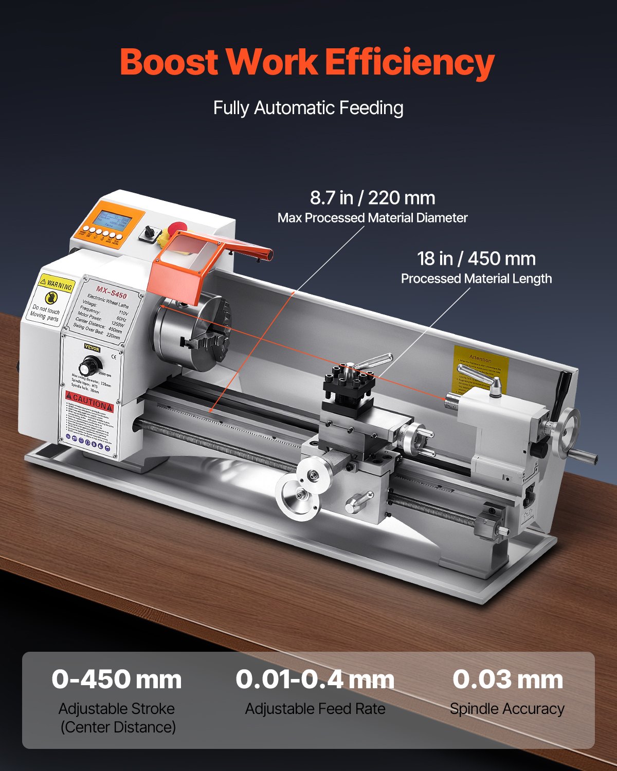 Metal Lathe Machine, 8.7 X 18 In, Precision Bench Power Metal Lathe, Automatic Feed, 0-2500 RPM Variable Speed, 1250W Brushless Motor, For Processing Precision Parts Soft Metals Wood Plastics