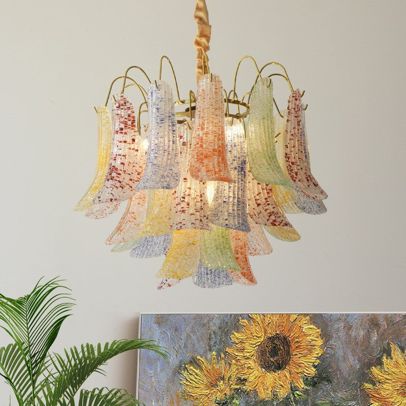 Crystal Shell Chandelier Retro Color Bedroom Glass Lamp