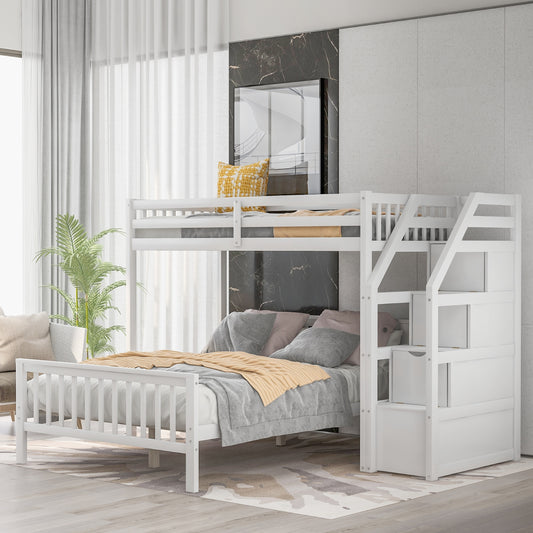 Twin Over Full Loft Bed With Staircase,White