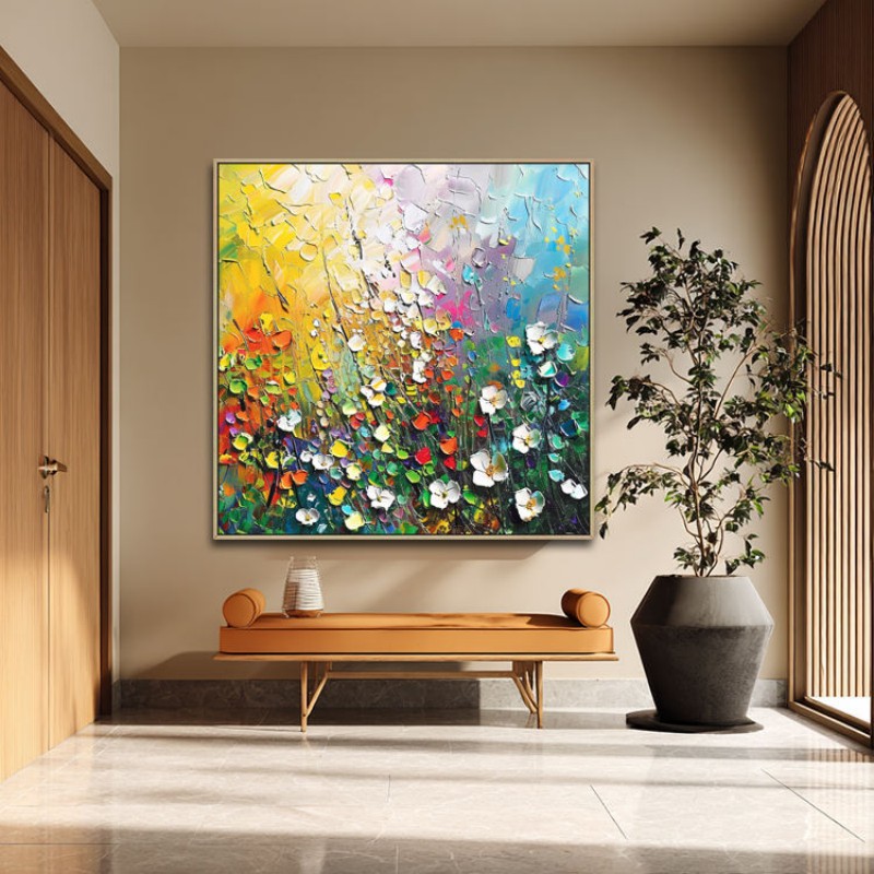 Handmade Abstract Thick Oil 3D Palette Knife Flowers Painting On Canvas Wall Art Hand Drawn Oil Painting Art Decorations Living Room Dining Room