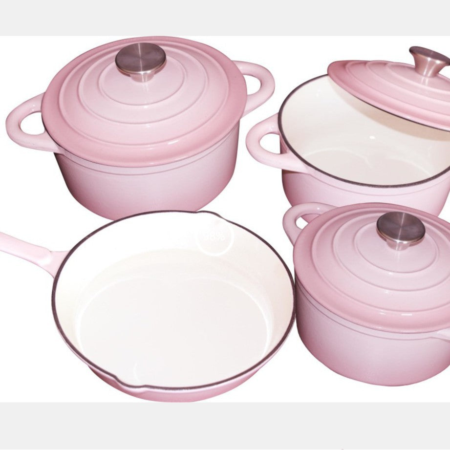 Inner White Enameled Cast-iron Cookware Household Enamel Soup Deep Stew Casserole Four-piece Set