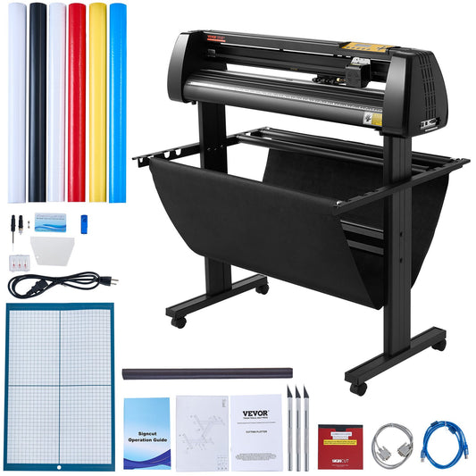 Vinyl Cutter, 34Inch Bundle, Vinyl Cutter Machine, Manual Vinyl Printer, LCD Display Plotter Cutter Sign Cutting With Signmaster Software For Design And Cut, With Supplies, Tools
