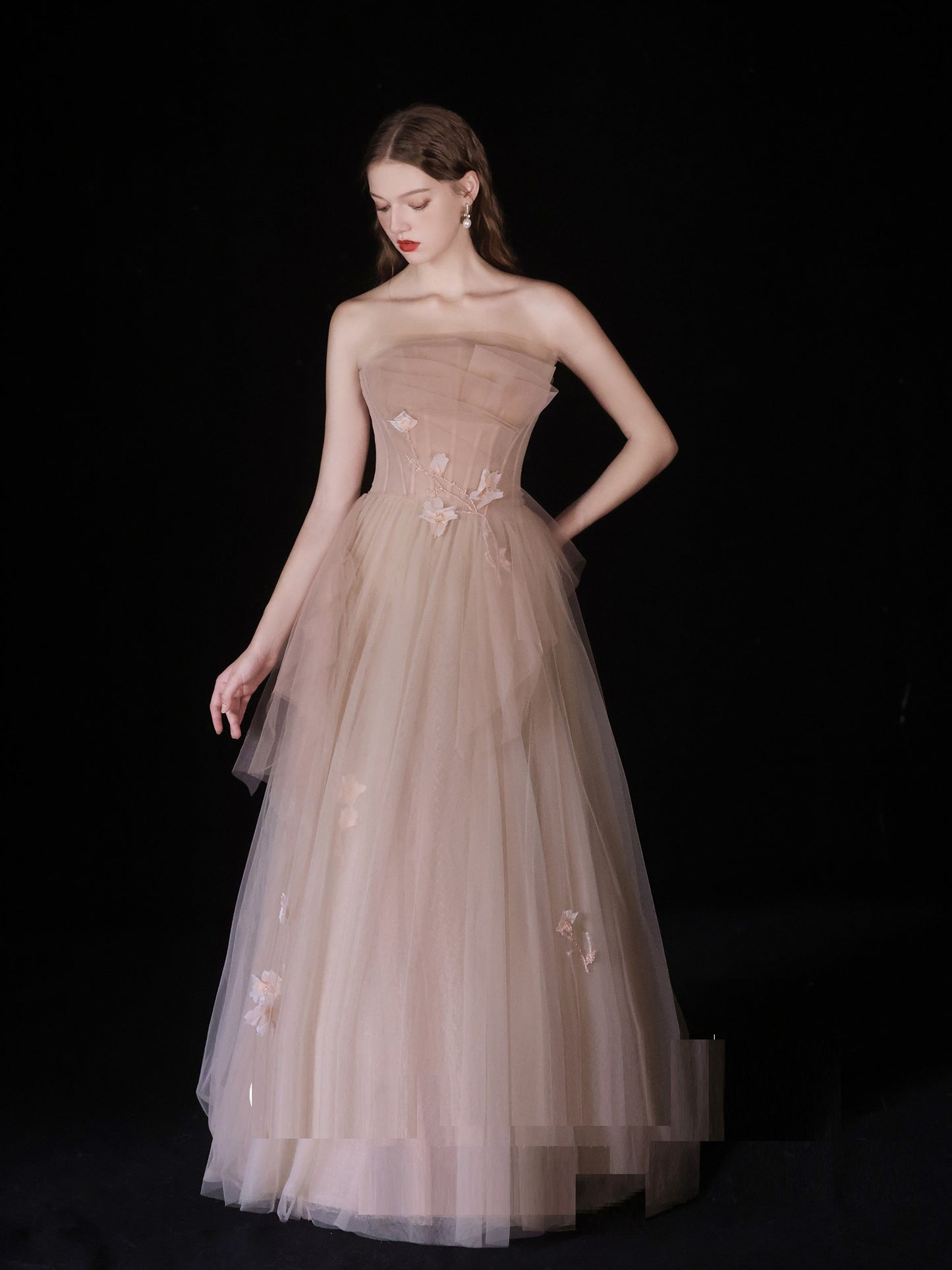 Bridal Wedding Dinner Tube Top Flower Dress For Women