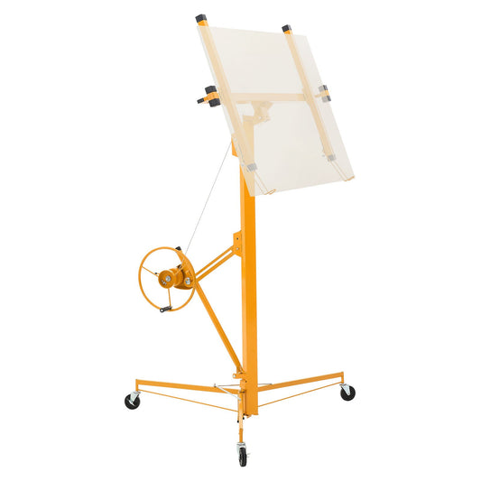 16ft Drywall Lift, Heavy-Duty 150 Lbs Sheetrock Hoist With Adjustable Telescoping Arm, Lockable Wheels, Drywall Lifter Panel Jack Hoist Tools Ideal For Ceiling & Wall Installation (Yellow)