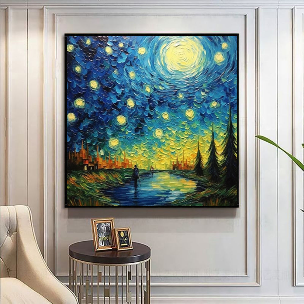 Famous Artist Starry Sky Landscape Picture Oil Painting On Canvas Handmade Modern Abstract Wall Art Living Room Home Decor Rolled Frameless Unstretched Painting