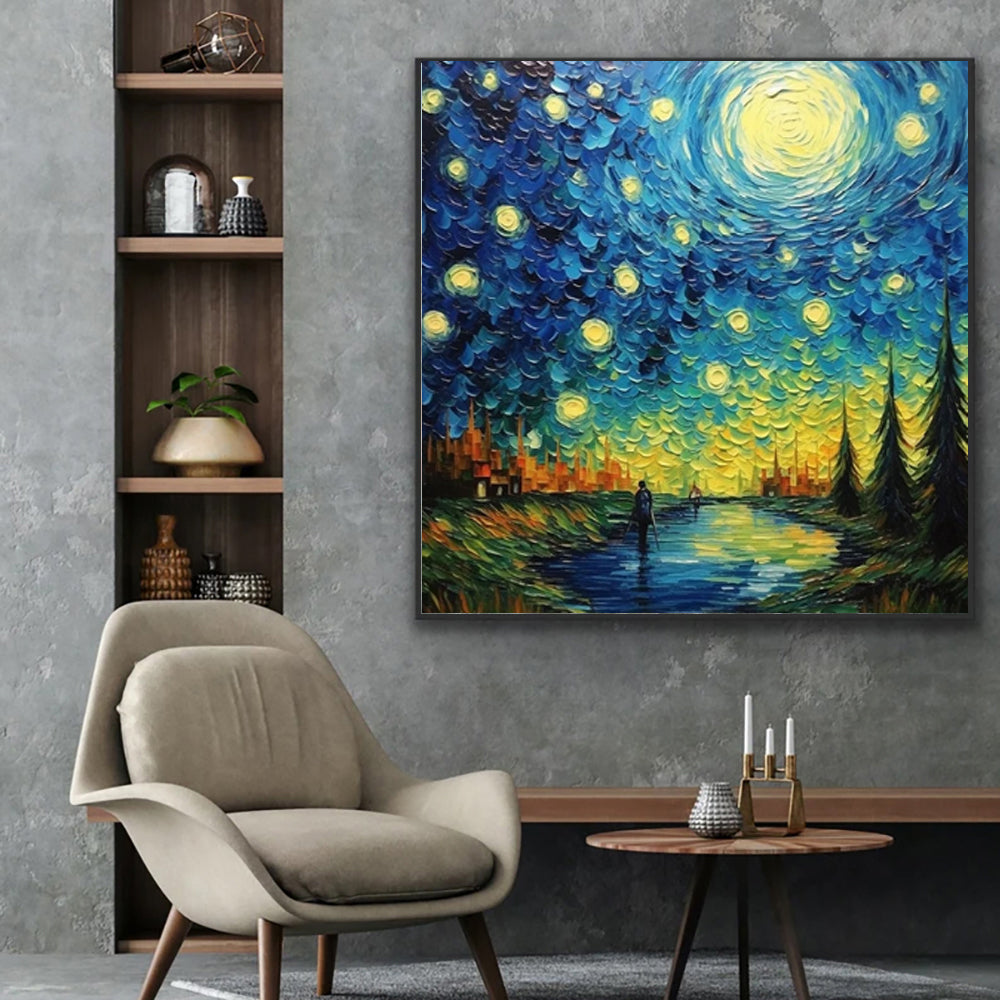 Famous Artist Starry Sky Landscape Picture Oil Painting On Canvas Handmade Modern Abstract Wall Art Living Room Home Decor Rolled Frameless Unstretched Painting