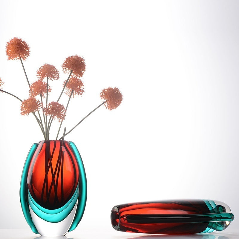 High-end Light-luxury Wabi-sabi-style Glazed Vase In Red And Blue
