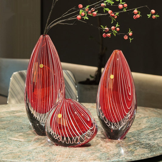 Red Thickened Crystal Glass Flower Vase For Floral Arrangements