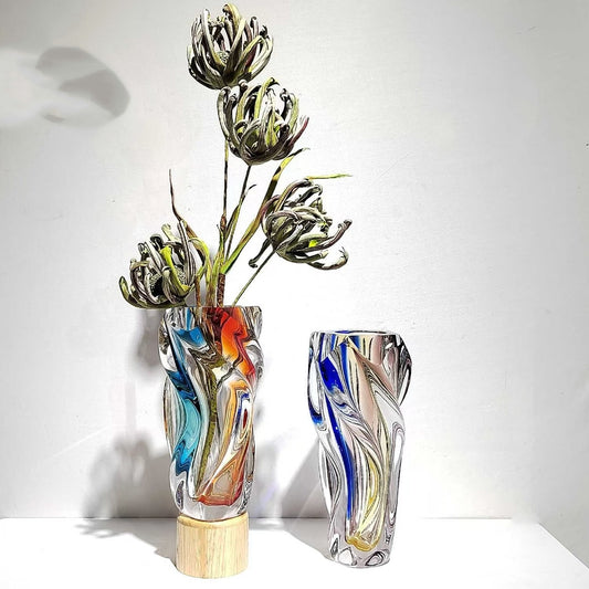 Modern Minimalist Creative Twisted-pattern Multicolored Glass Vase