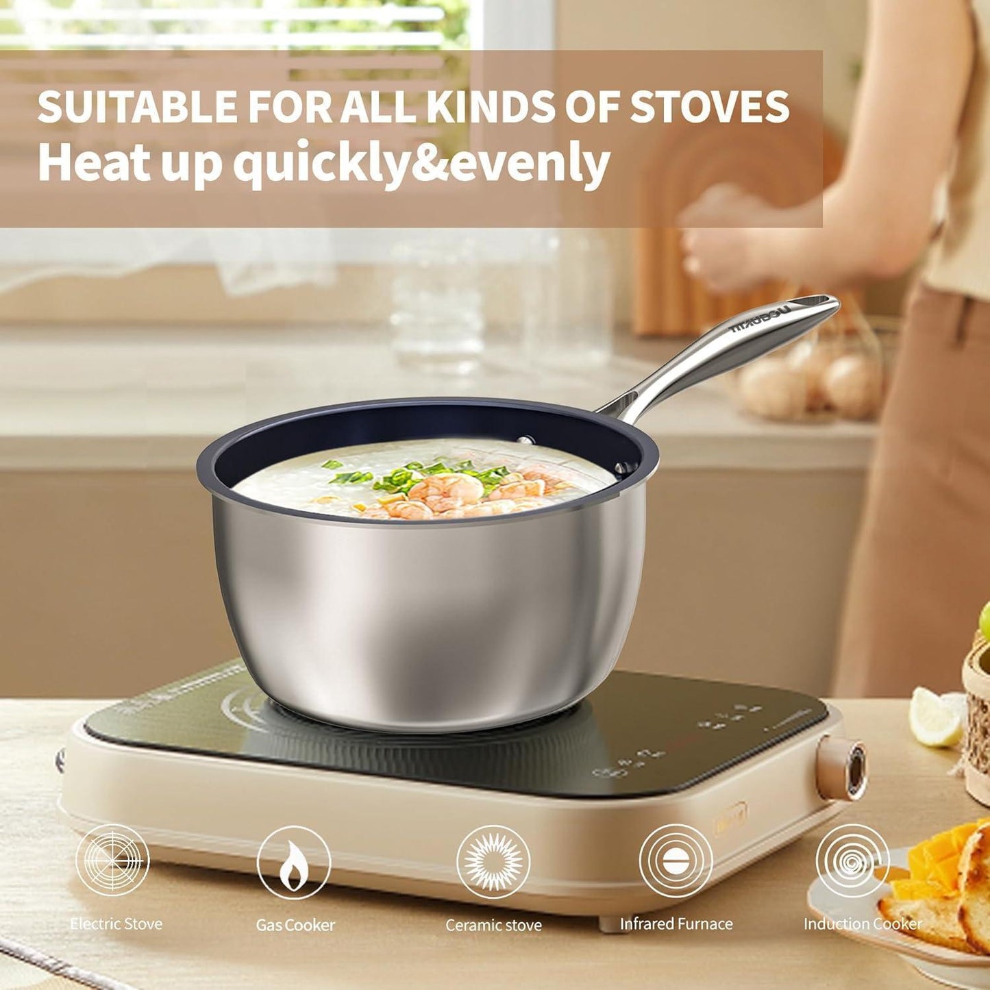 2.2 Quart Titanium Alloy Stainless Steel Multifunctional Household PFOA-free Non-stick Frying Pan With Lid, Dishwasher-safe, Oven-safe, Suitable For All Stovetops
