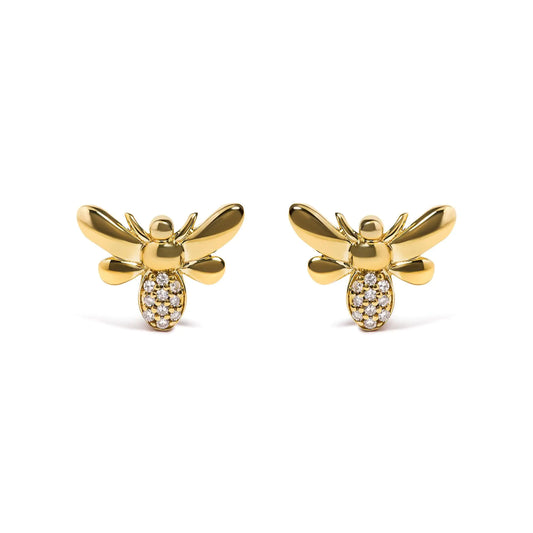10K Yellow Gold Diamond Accented Bumble Bee Stud Earring