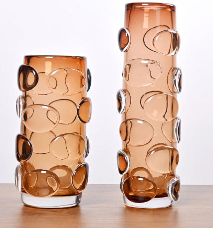 Simple And Luxurious Straight Transparent Brown Glass Vase