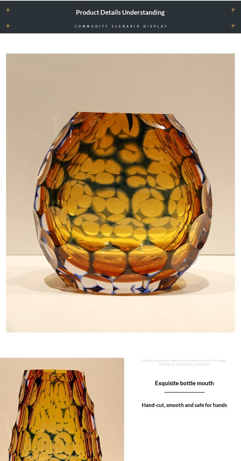 Modern Minimalist Handmade Cut Glass Vase Home Style