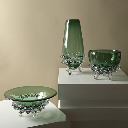 Simple Green Transparent High-footed Glass Vase